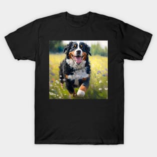 Wildflowers and Bernese Mountain Dog Impressionist Art Print T-Shirt
